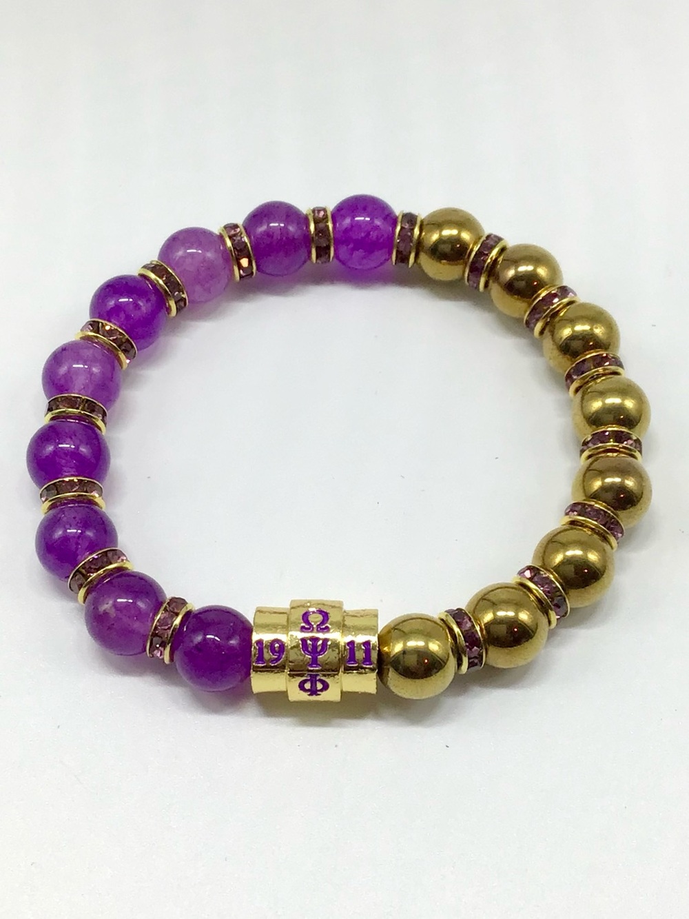 Omega Psi Phi Amethyst Beaded Stretch Bracelet